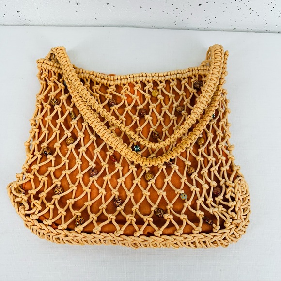 Roxy Peach Braided Bead Rope Shoulder Bag Purse - Picture 1 of 16